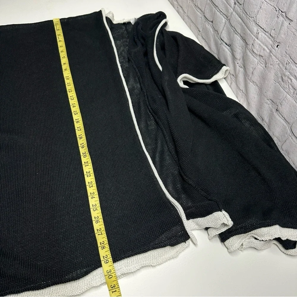 Chico's Black and Cream 100% Linen  Knit Shawl Wrap One Size